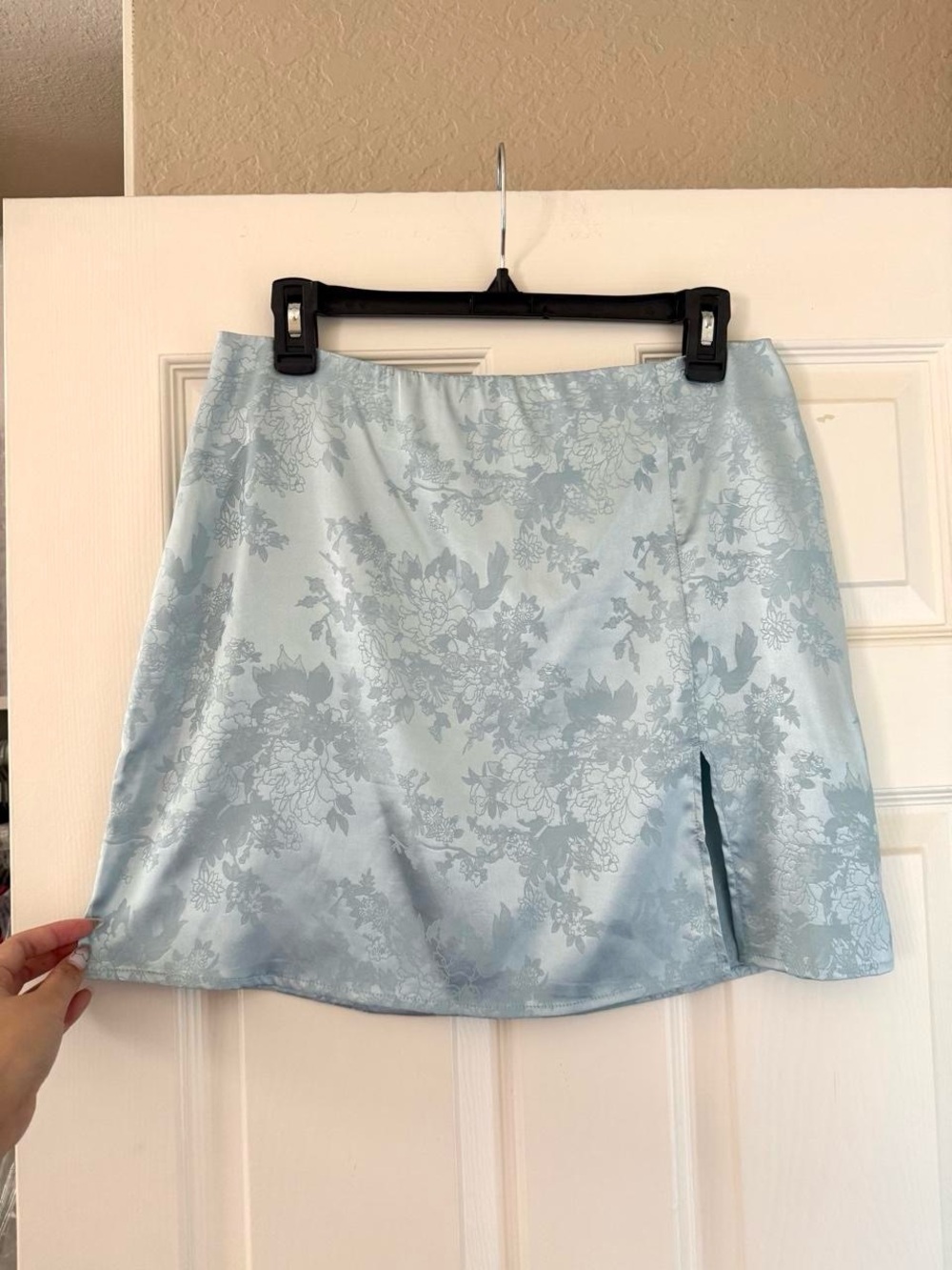 Princess Polly White Sands Light Blue Floral Embossed Mini Skirt